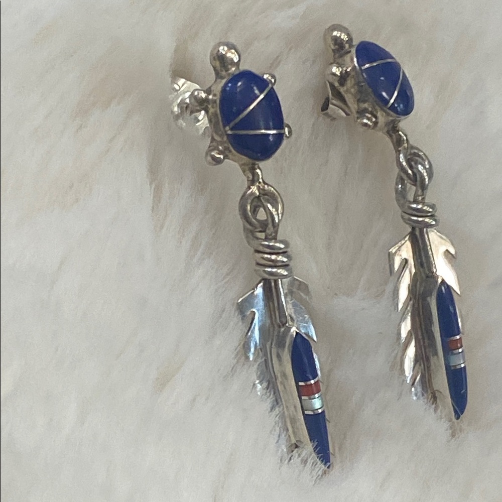 Lapis Turtle Earrings - Picture 2 of 7